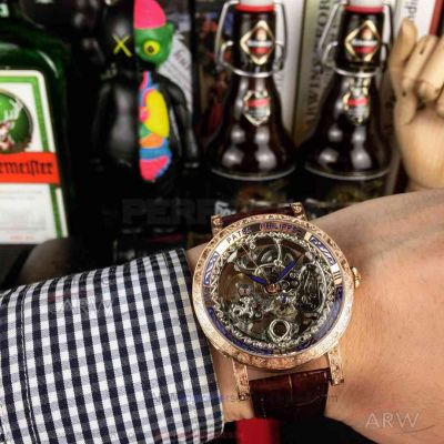 AAA Replica Patek Philippe Complications Rose Gold Tattoo Case Skeleton 42 MM Men's Watch